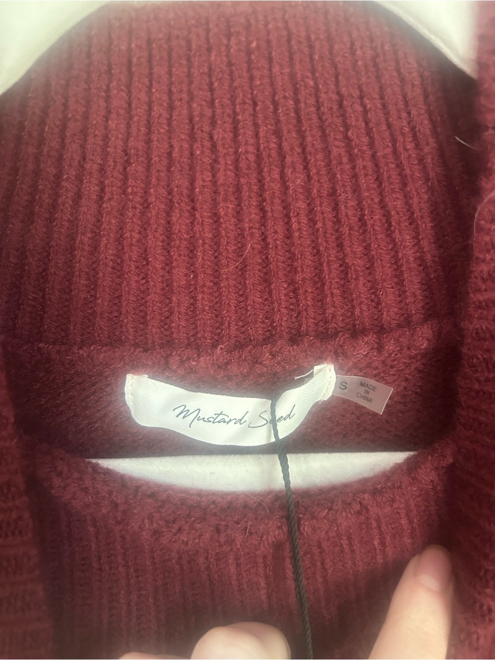 Mustard Seed Oversized Mock Neck High Low Sweater - Burgundy - Picture 13 of 15